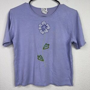 Z-Line Shirt‎ Womens S Purple Silk Blend Floral Beaded Cottagecore Coquette VTG